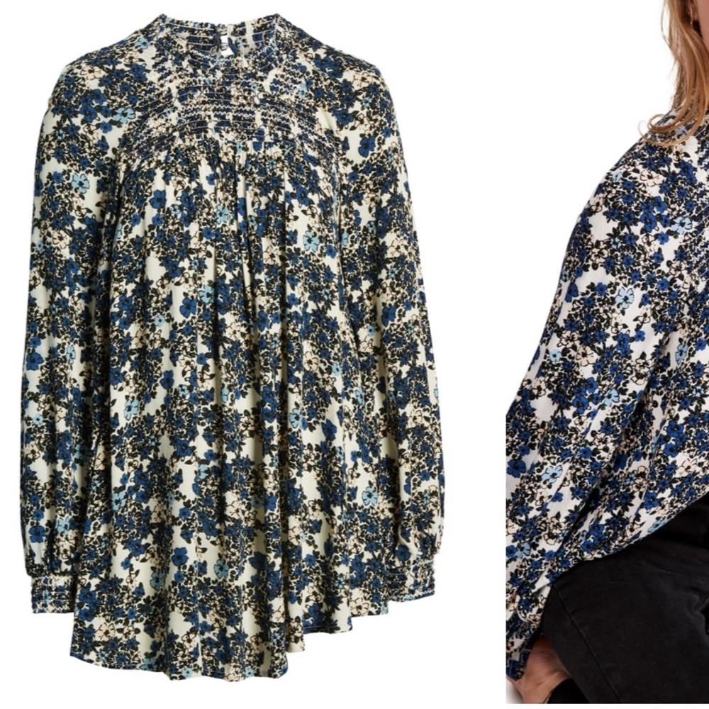 NWT Flowers in Her Hair Smocked Detail Tunic Top